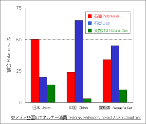 東アジア各国のエネルギー消費構造。